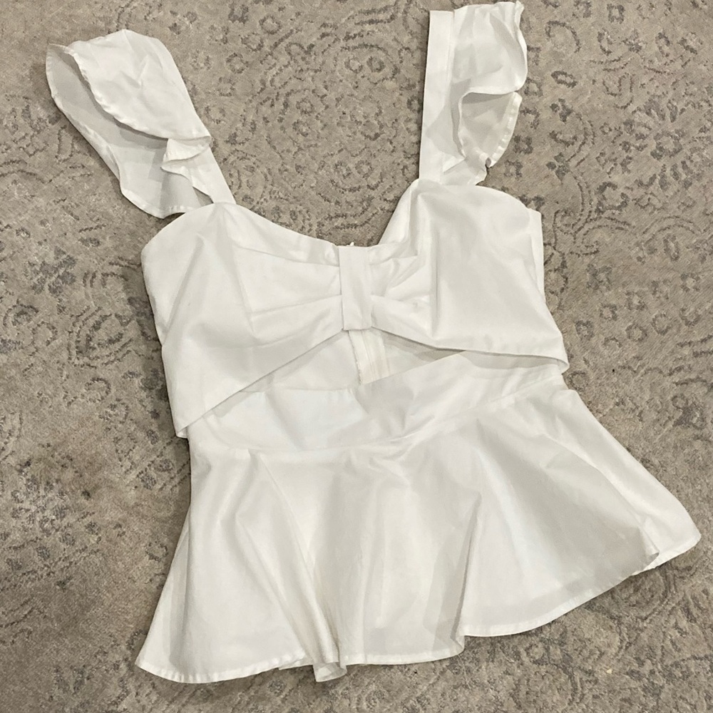 White Flutter Cut Out Top
